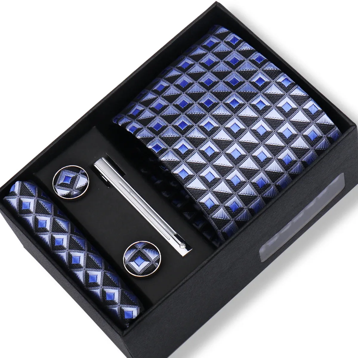 100% Silk Ties Gift Box Set – Designer Jacquard Necktie, Hanky, Cufflink, and Tie Clip for Men