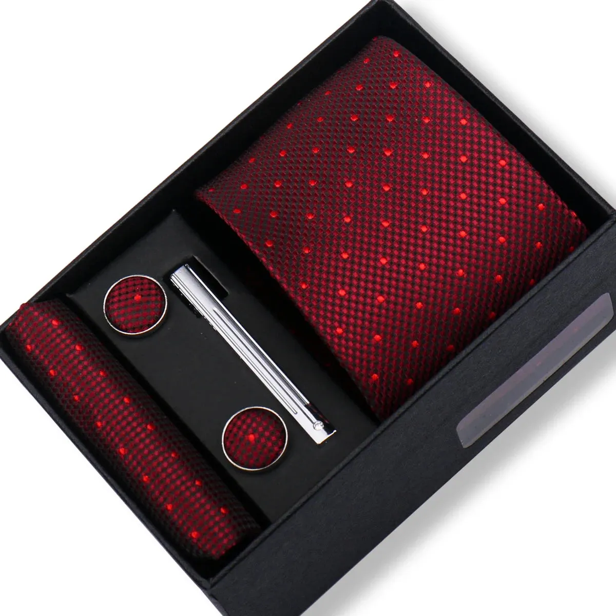 100% Silk Ties Gift Box Set – Designer Jacquard Necktie, Hanky, Cufflink, and Tie Clip for Men