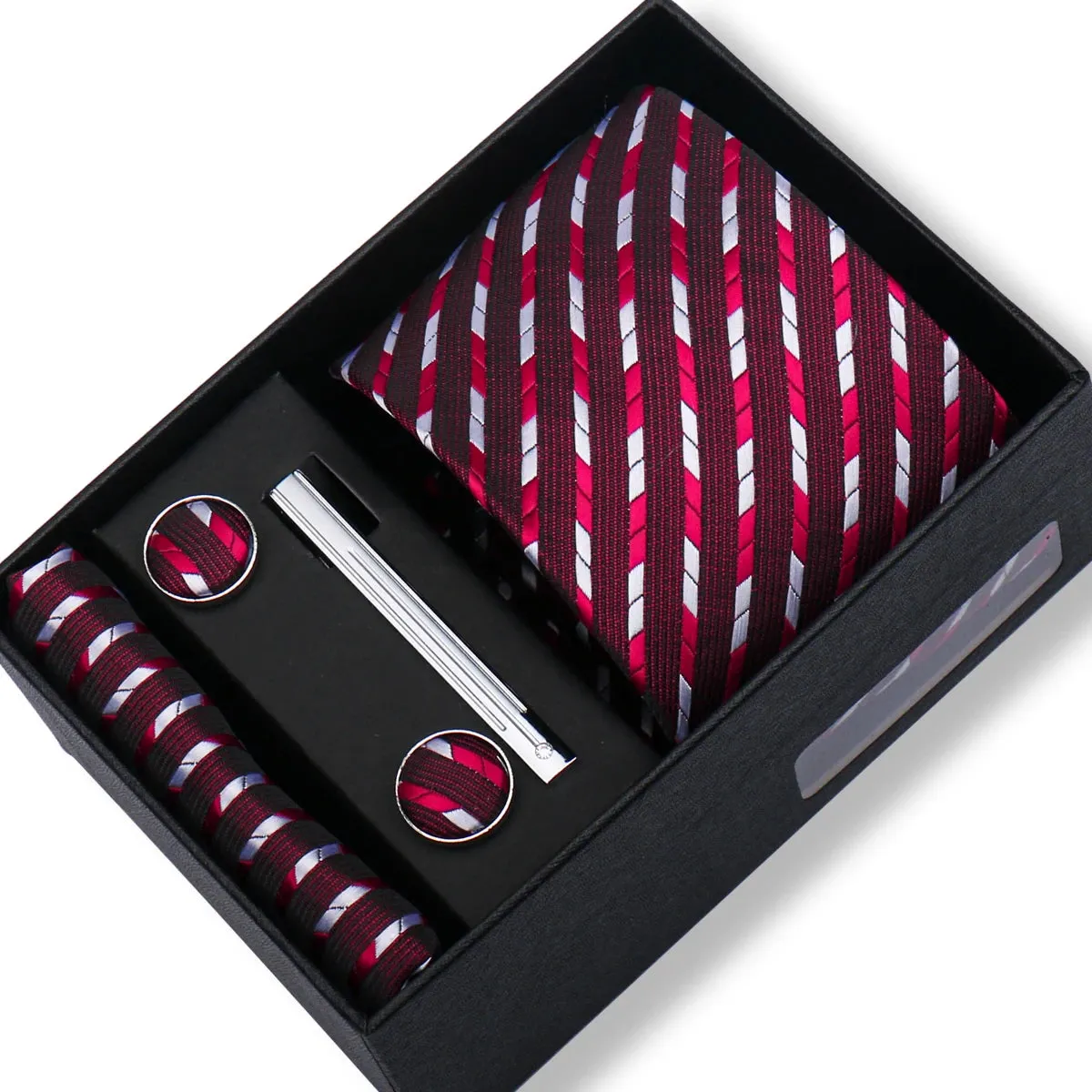 100% Silk Ties Gift Box Set – Designer Jacquard Necktie, Hanky, Cufflink, and Tie Clip for Men