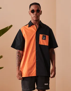 Camisa de Botão Work Shirt Preta e Laranja Kace