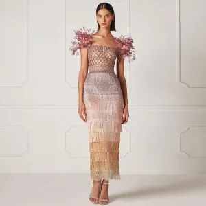 Vestido de Festa Luxo Alta Costura com Detalhes em Plumas (Pronta Entrega)